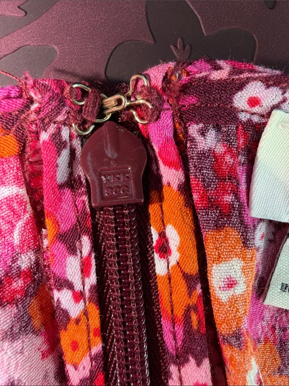 J.Crew Factory Puff-Sleeve Tiered Midi Dress Floral XXS Burgundy Pink Orange